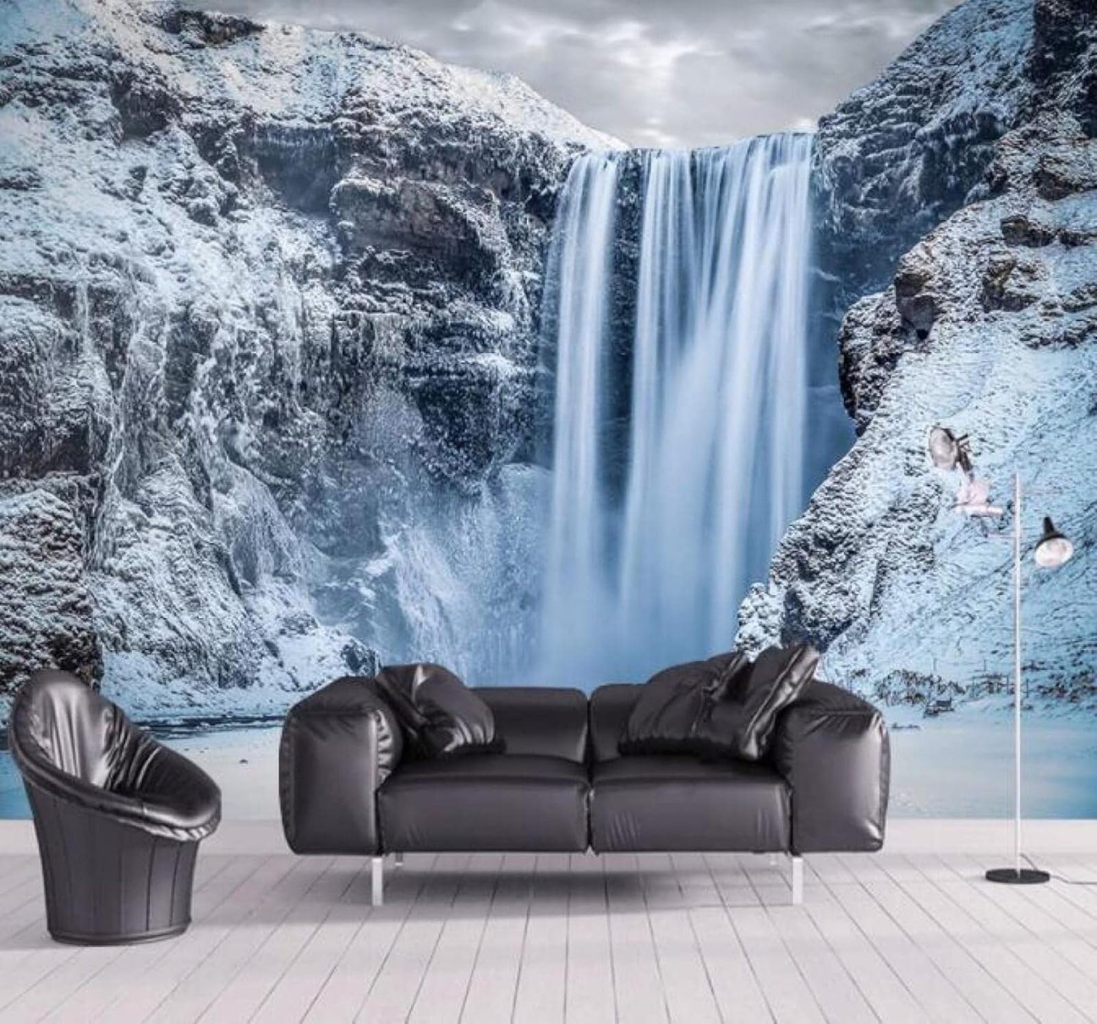 Xlming 350Cm×256Cm(B×H) Beautiful Three Dimensional Snow Capped Mountains Waterfall Natural Landscape 3D Wallpaper Luxury Home Dining Decor Paste Sofa Living Room The Wall For Bedroom Mural-350Cm×256Cm