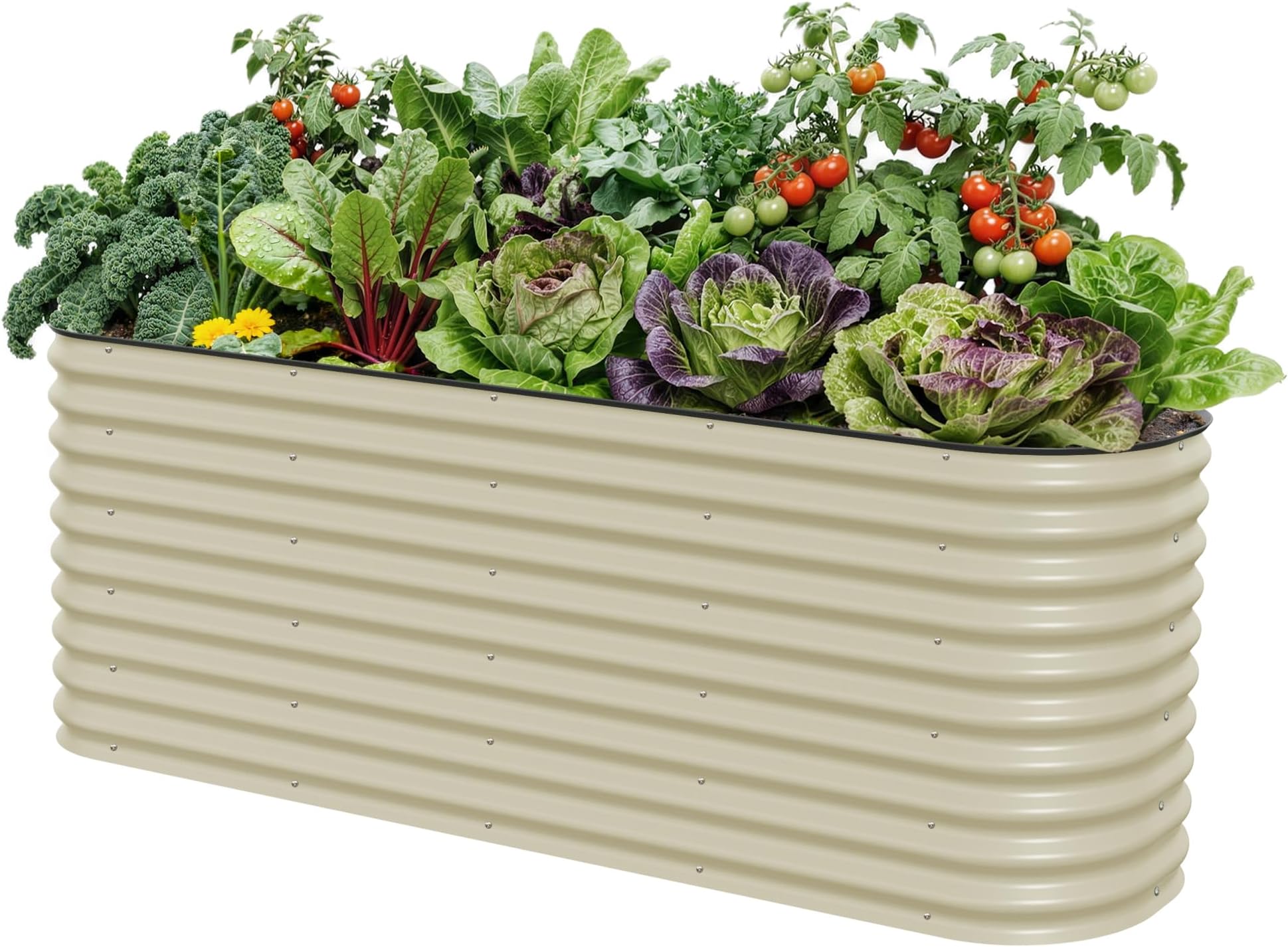 32" Extra Tall Raised Garden Bed Kits, 2 x 8 x 2.7ft Raised Planter Box Outdoor, 3.5 x 6.5 x 2.7ft Deep Root 9 in 1 Modular Metal Raised Beds for Gardening Vegetables Flowers Fruits - Pearl White