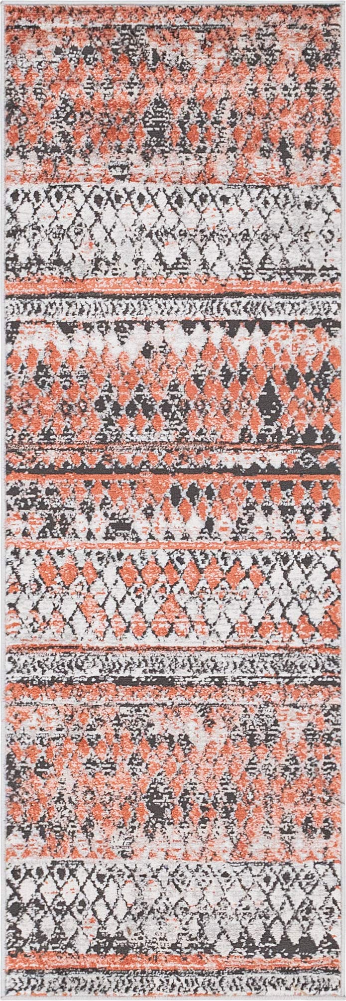 Rugs.com Leipzig Collection Runner Rug – 6 Ft Runner Salmon Low-Pile Rug Perfect for Hallways, Entryways
