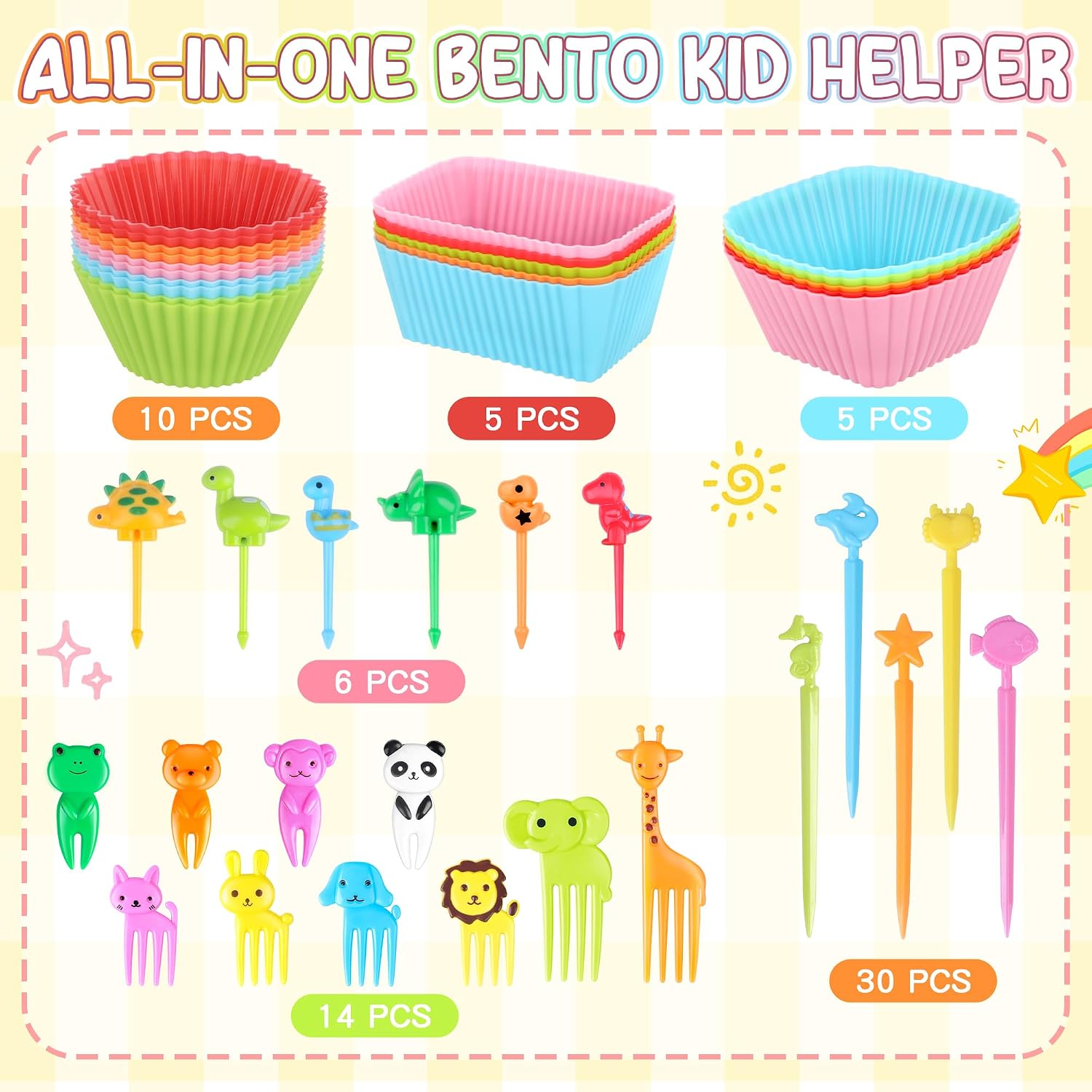 70pcs Silicone Lunch Box Dividers Fun