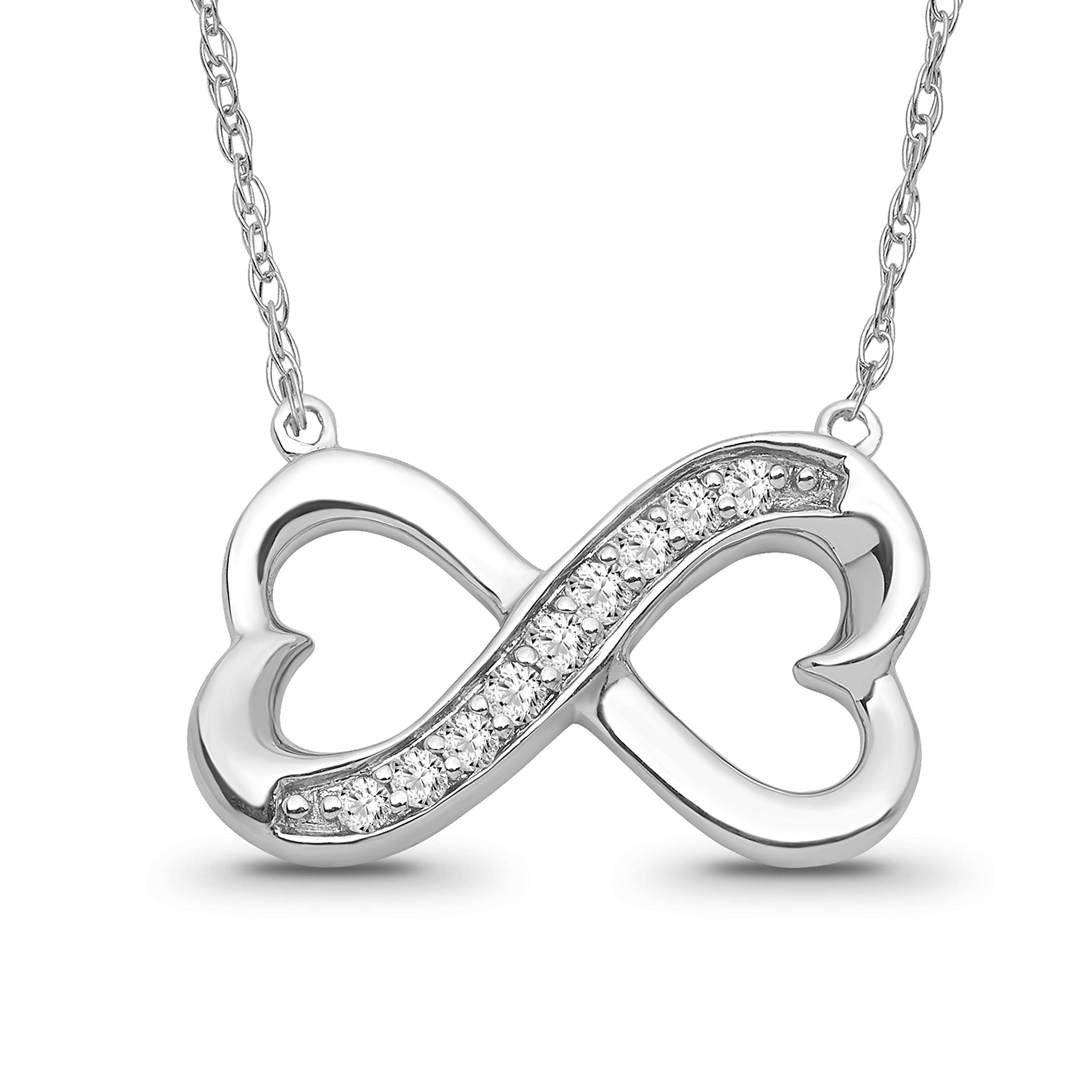 ARAIYA FINE JEWELRY10K Gold or Silver Diamond Double Heart infinity Pendant with Sterling Silver Chain Necklace (1/10 cttw, I-J Color, I2-I3 Clarity) 18"