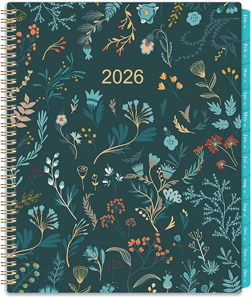 2026 Monthly Planner - 2026 Planner, Monthly Calendar 2026, Jan. 2026 - Dec. 2026, 9" x 11", 12 Month with Tabs & Pocket, Flexible Cover, Twin-Wire Binding, Thick Paper - Green