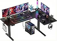 HUANUO 71x48 Inch L-Shaped Dual Motor Standing Gaming Desk, Electric Corner Adjustable Desk with Cable Tray & 3 Presets, Black
