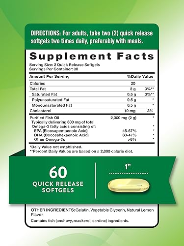 Miniatura 2 de Nature's Truth Suplemento Omega 3 de aceite de pescado  2000 mg  60 cápsulas blandas  EPA y DHA  Sabor a limón  Sin OMG y sin gluten