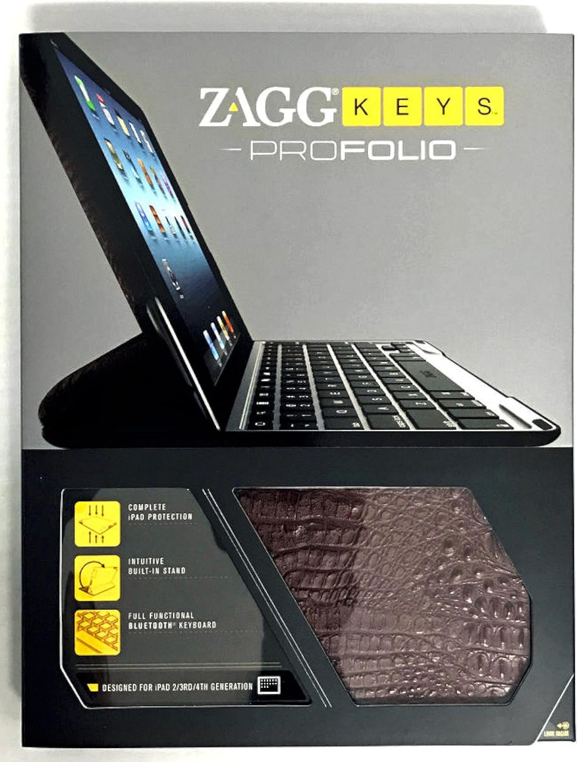 Zaggkeys Profolio Bluetooth Keyboard Case for iPad 2nd 3rd and 4th Generation (Alligator)