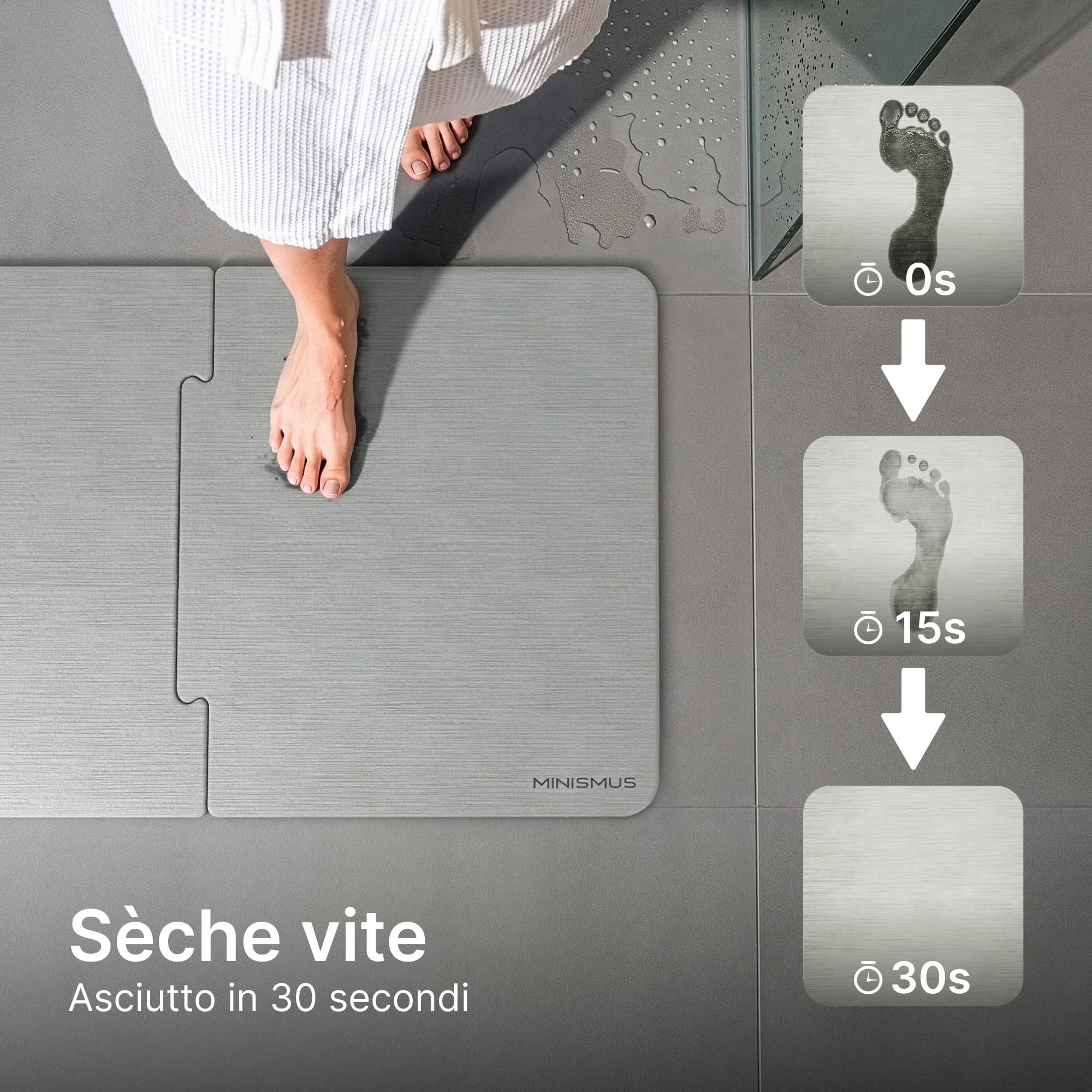 Tapis de Bain en Diatomite 80 x 50 cm, Absorbant et Antidérapant, Taille XL, Séchage Rapide, Gris Clair