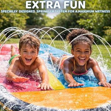 JAMBO Premium 18Ft Budget Slip Splash and Slide, Heavy Duty Water Slide with Advanced Sprinkler System, Backyard Waterslide, Splash Mat, Outdoor Water Toys n Slides for Kids