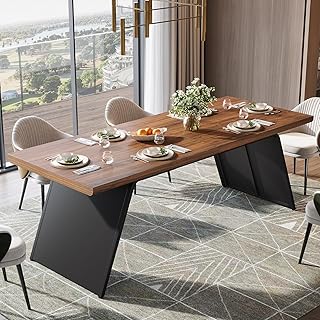 Tribesigns 79" Long Dining Table for 6, Modern Narrow Rectangular Kitchen Table with Walnut Wooden Top & Black Metal Base, Heavy Duty Dining Room Dinner Furniture