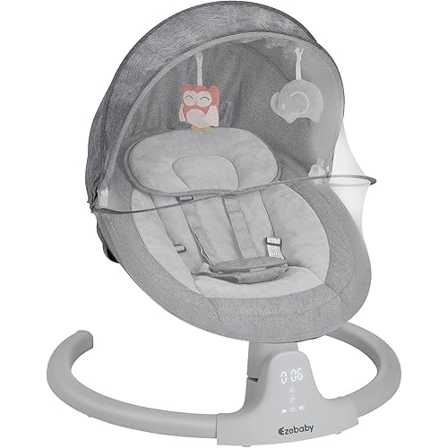 Ezebaby Baby Swings for Infants, Portable Baby Swing for Newborn, with Remote Control, 5 Swing Amplitudes, 3 Seat Positions, 5 Point Harness Belt, Preset Lullabies - Infant Swing for Baby 0-6 Month