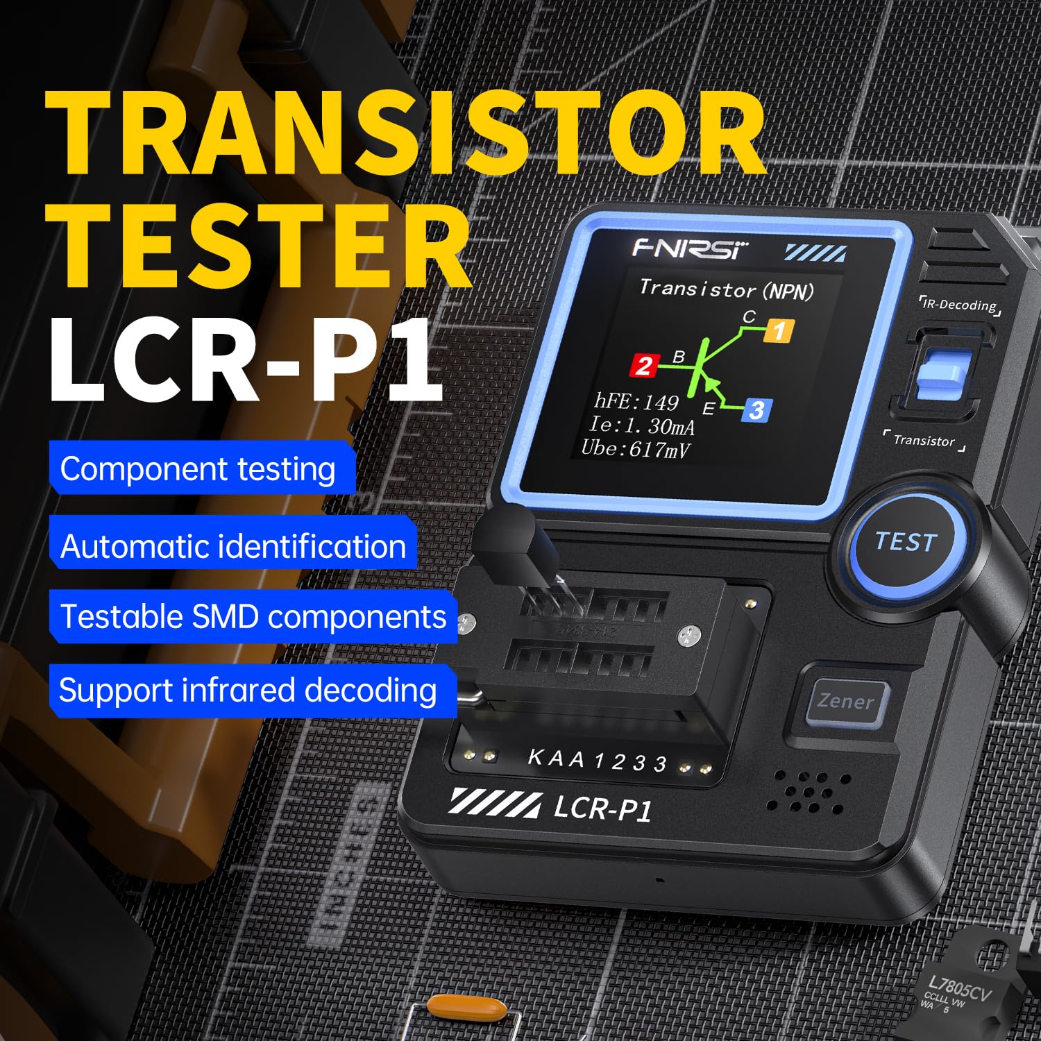 LCR-P1 Capacitor Tester, Mosfet Transistor Tester, Diode Triode Zener Diode Resistance Inductance LCR Meter, MOS NPN PNP E SR Meter, SMD Electronic Component Tester, Battery Test Multimeter
