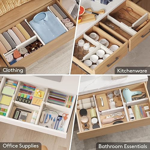 Miniatura 7 de Lifewit Paquete de 4 separadores de cajones de plástico de 4" de alto, organizadores de cajones ajustables de 11-17" para ropa, separadores de Beige