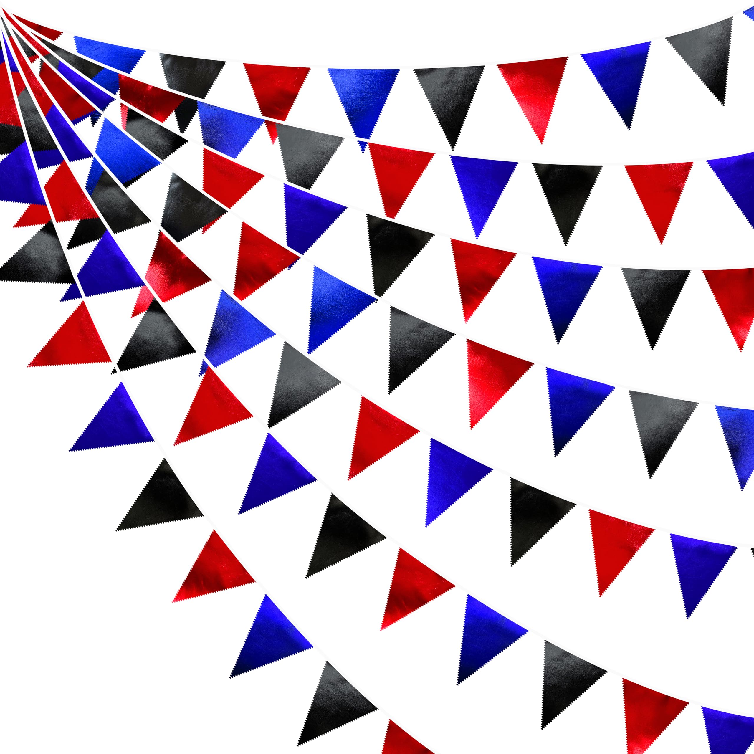 Navy Blue Red Black Party Decorations Metallic Fabric Triangle Pennant Banner Flag Bunting Garland for Graduations Birthday Retirement 4th of July USA Patriotic Veterans Party Decorations Supplies