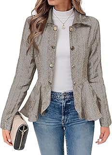 Elegant Women Blazer Business Work Office Peplum Hem Jacket Open Front H...