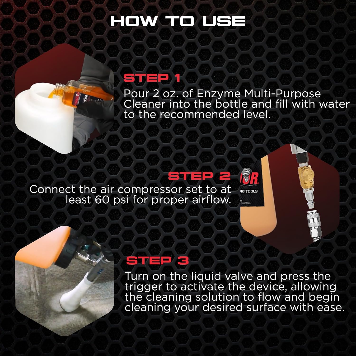 Tornador Z-010 Tool Kit with Orange Enzyme Solution and White Brush Cone CT-900 | High Pressure Air Tool for Interior Surfaces Car Detailing Use
