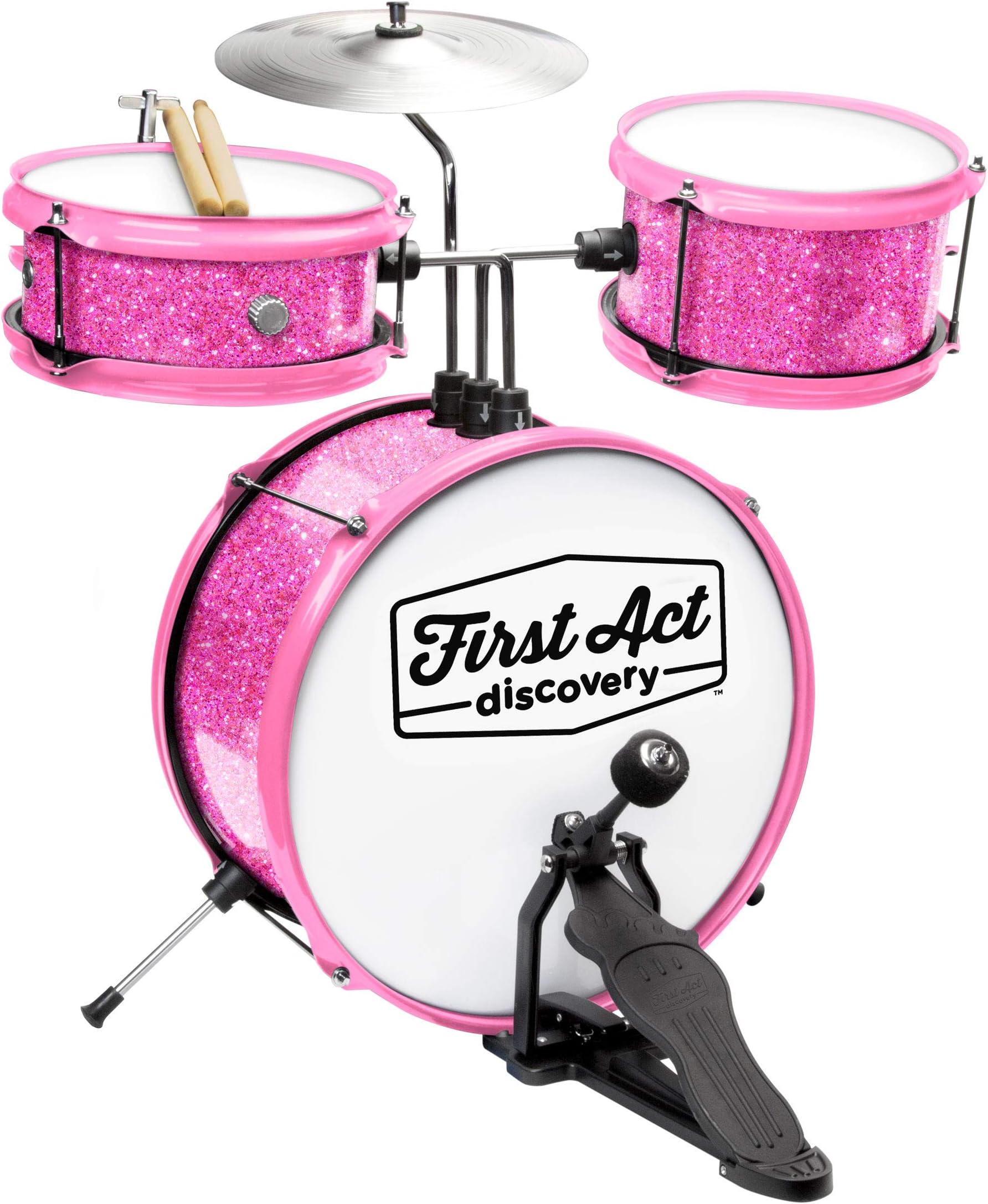 First Act Discovery Beginner Drum Set & Seat, Pink Sparkle