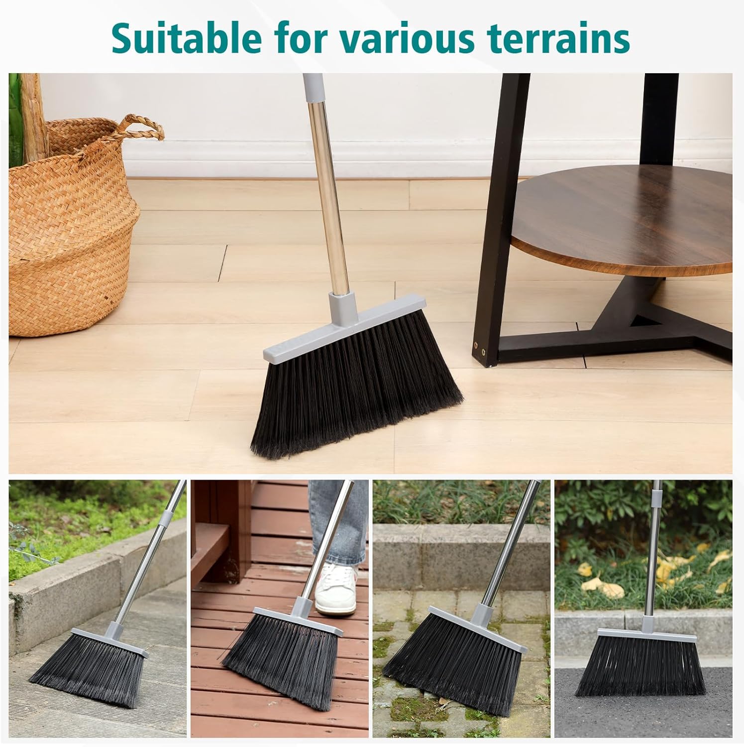 PBHEPJ Broom, Outdoor Broom for Floor Cleaning, 58" Long Stainless Steel Handle, Hard Bristle Angle Broom for Sweeping Indoor, Commercial, Industrial, Garage, Kitchen - Image 7