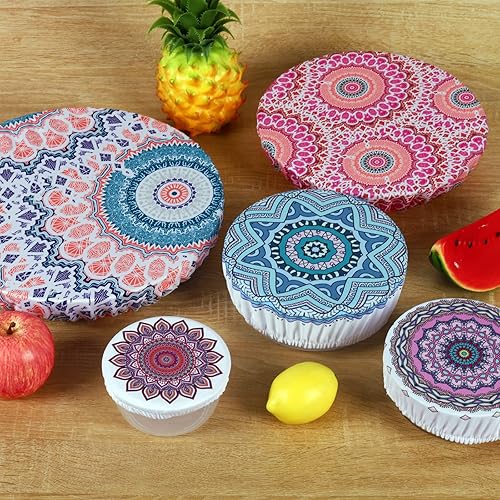Miniatura 6 de 10 fundas reutilizables para tazones en 5 tamaños, tapas de tela elástica para almacenamiento de alimentos a prueba de pan, masa, masa madre y