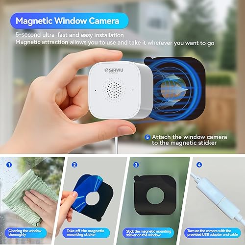 Miniatura 3 de Cámara magnética para ventana, cámara de seguridad interior con llamada de emergencia 911, alertas AI 2K de 3 MP para seguridad en el hogar,