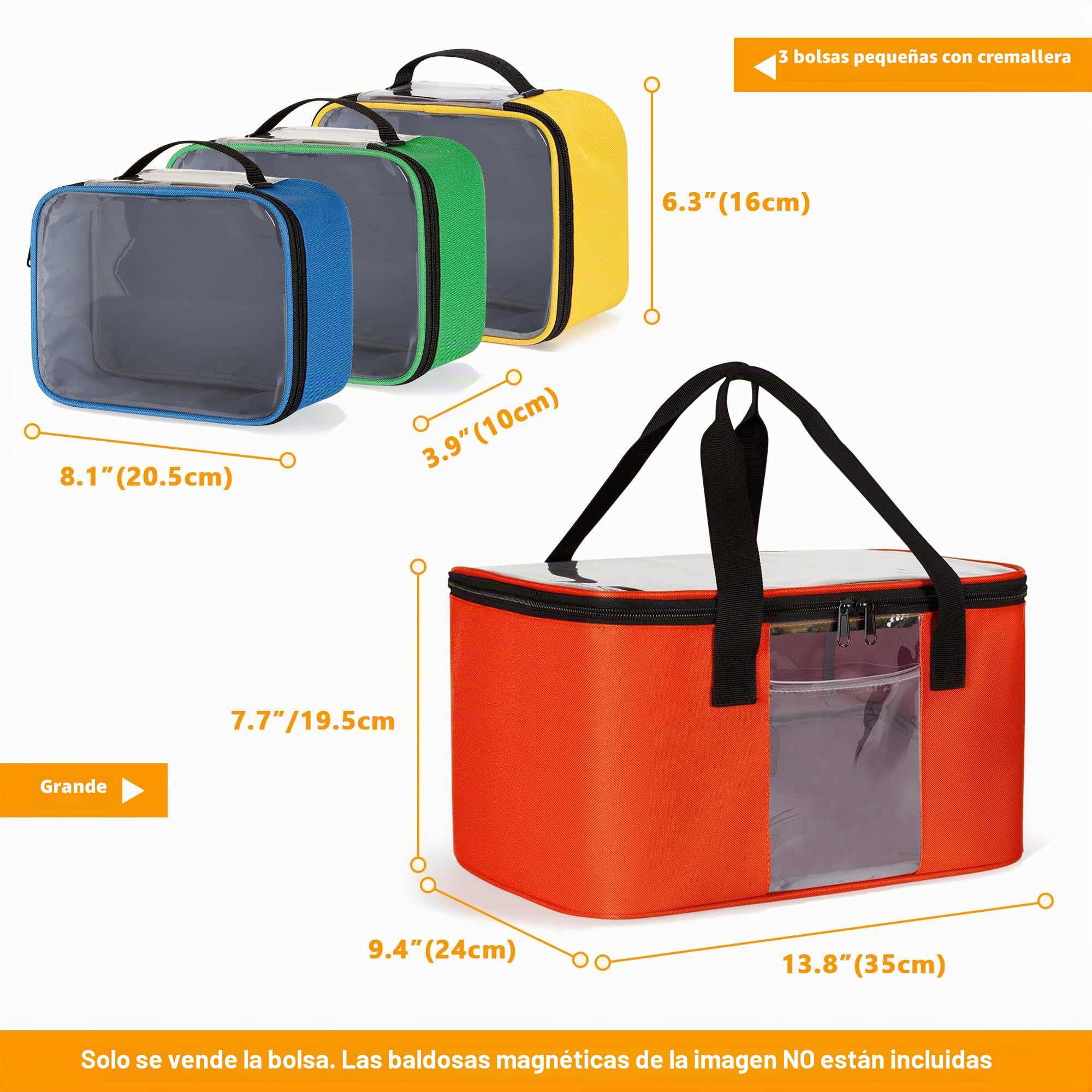 Rexmica 4 Piezas Bolsas de Almacenamiento para Bloques Magnéticos, Bolsa de Viaje para Juguetes de Construcción, Juegos de Mesa, Rompecabezas y Varios Juguetes Pequeños
