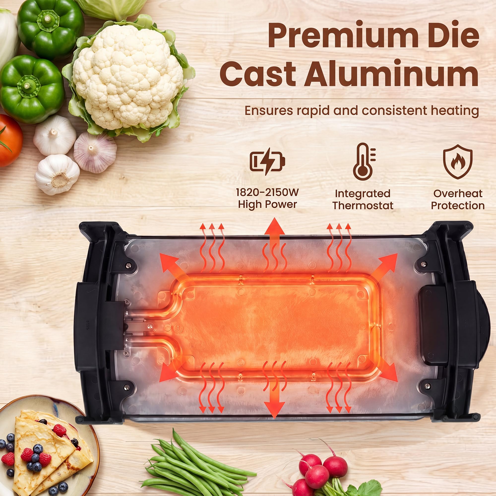 LIFEZEAL 2 en 1 Plancha Électrique 2150W, Grill Électrique Antiadhésif