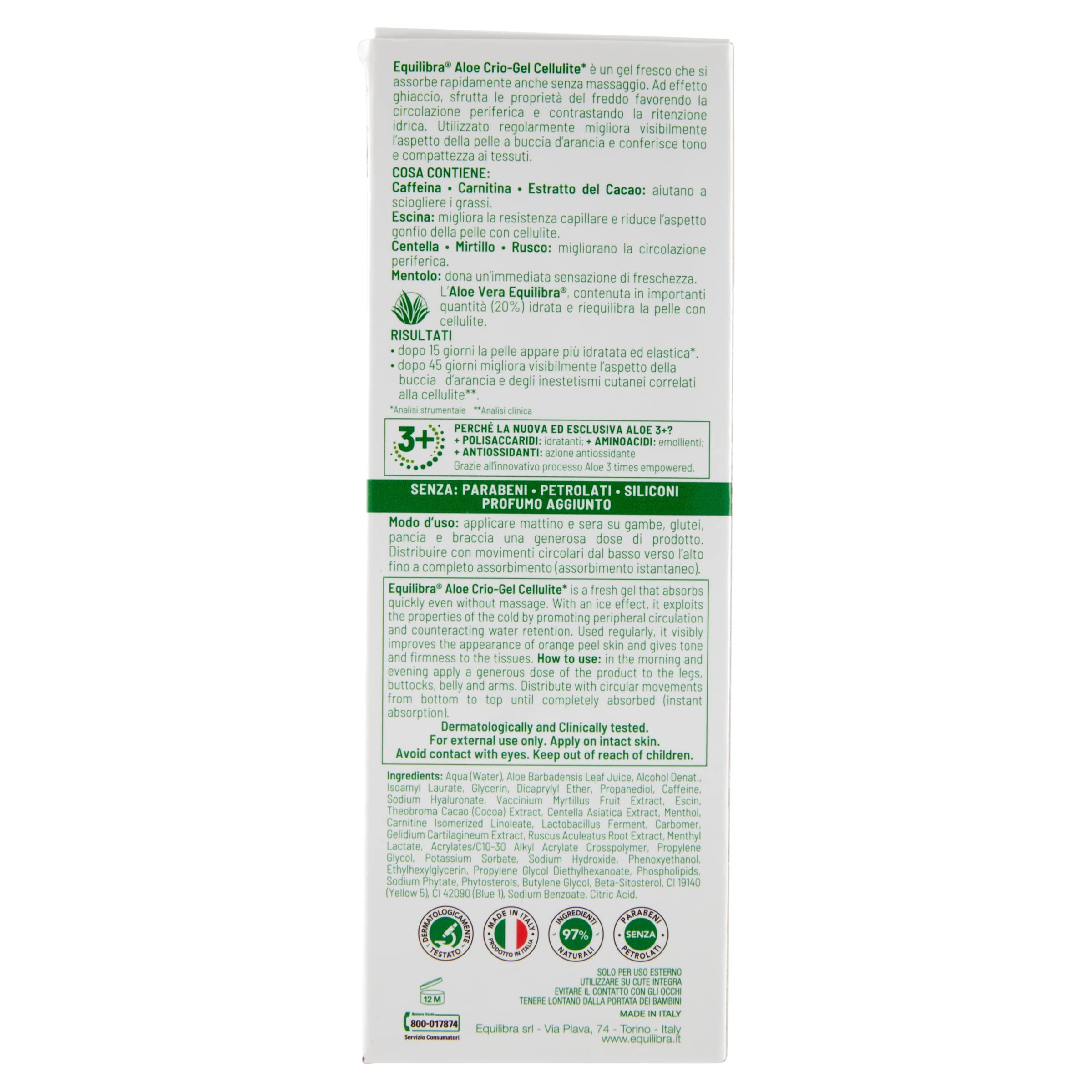 equilibra Krper, Aloe Crio-Gel Cellulite, frisches Gel auf Basis von Aloe  Vera und Aloe 3+, frdert die periphere Durchblutung, Kontrast, ...