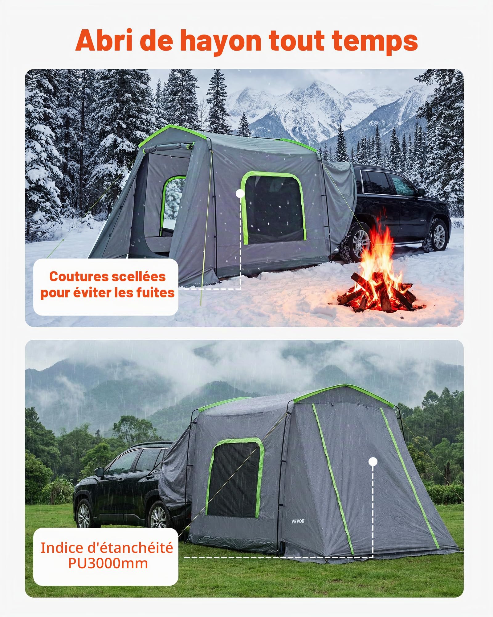 VEVOR Grand 3 Saison SUV Tente pour 5-8 Personnes, Tente de Lit Camion, Vert, Aluminium Pologne, Imperméable PU2000mm, Auto Camping, Randonnée