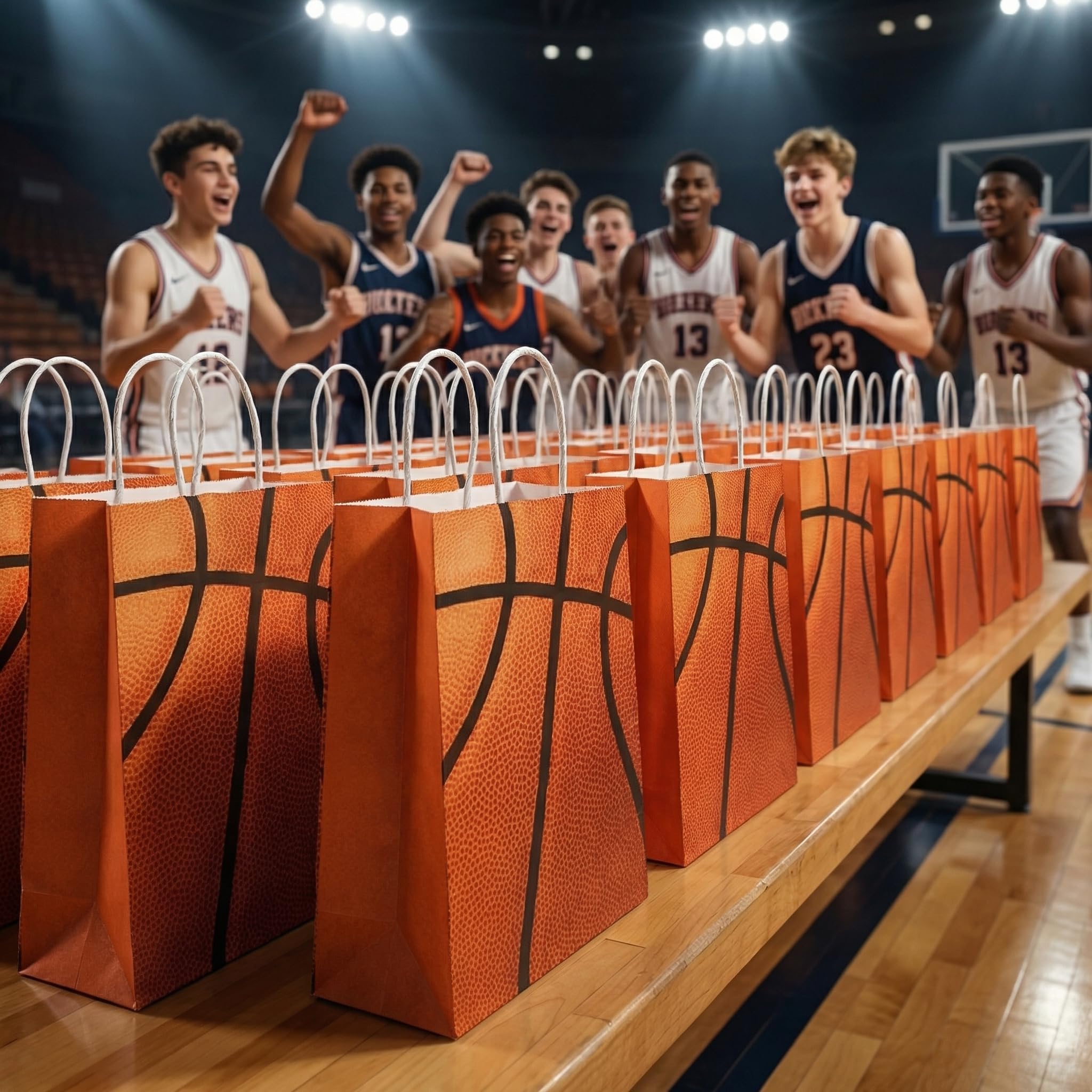 Jucoan 50 Pack Basketball Gift Bags with Handles, Bulk Basketball Party Favor Goodies Bags Snack Candies Treat Bags for Kids Birthday Party, Basketball Sports Team Tournament Gifts