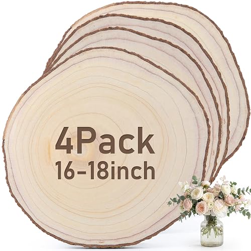 Yousoontic 4 Pcs Giant Rustic Round Wood Slices Large Unfinished