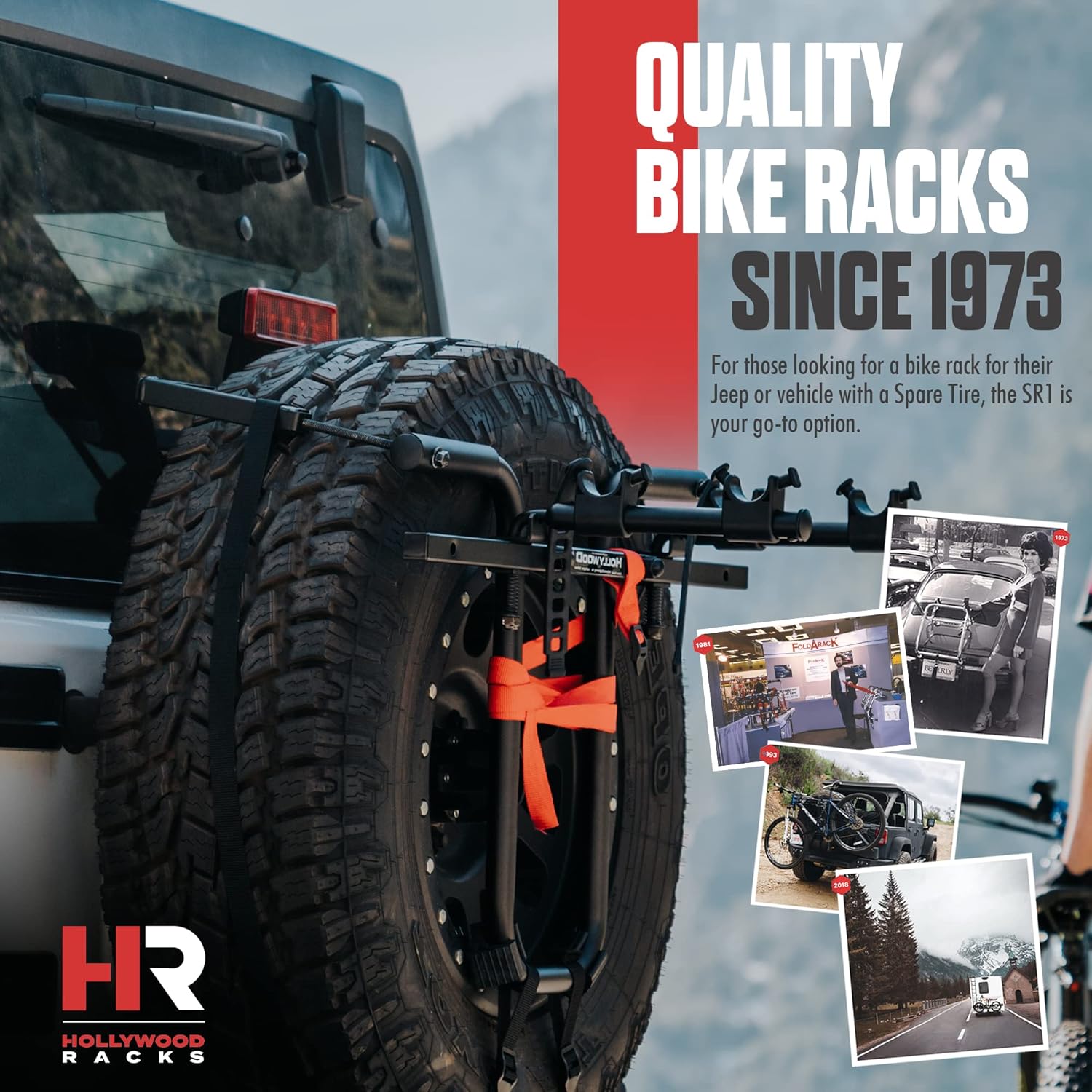 Hollywood Racks SR1 Spare Tire Bike Rack for Car for 2 Bikes, Up to 35 Lbs Each - Adjustable Rear Bike Rack for SUV, Jeep to fit Most Spare Tires - Bicycle Accessories for Adult Bikes