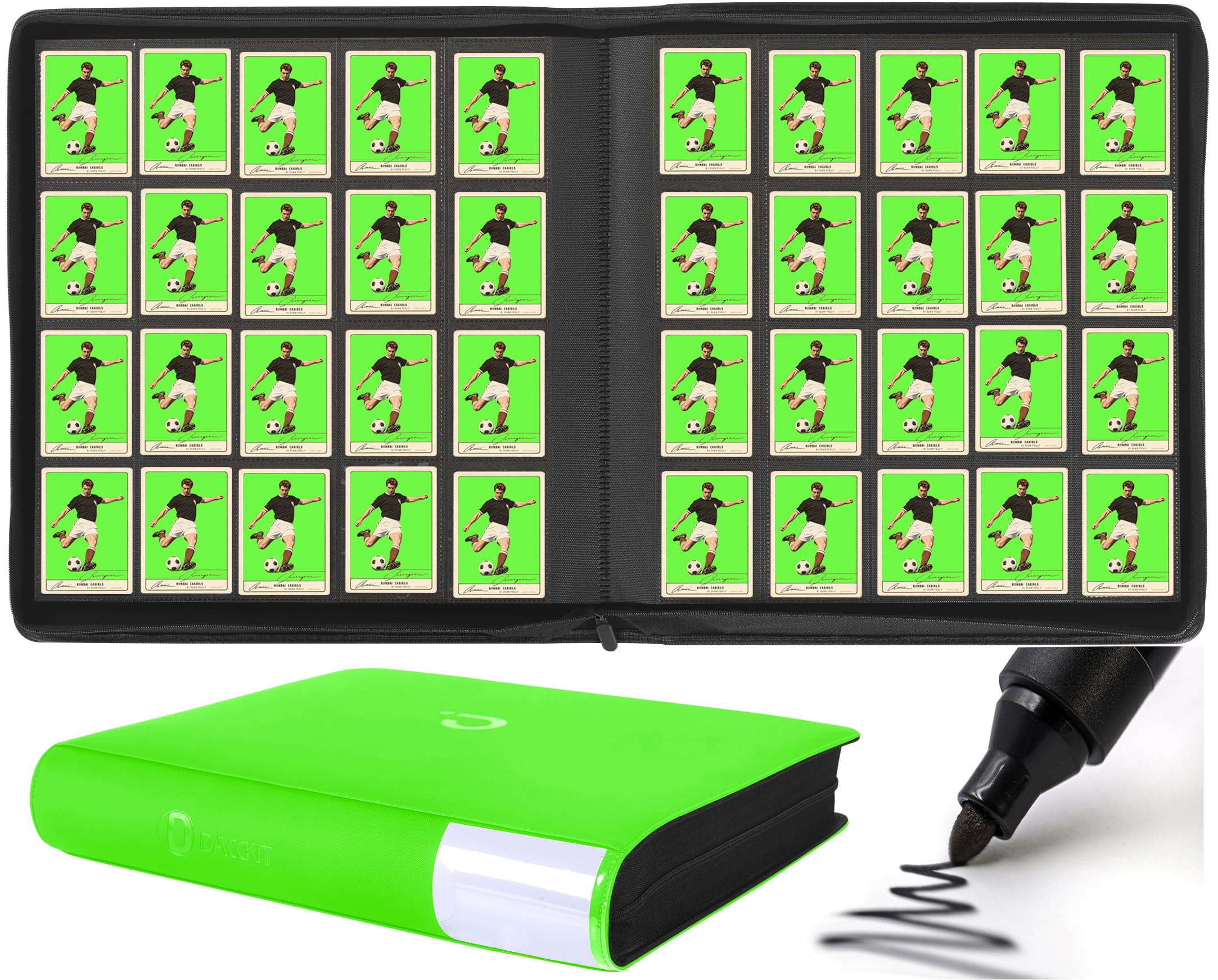 Premium Card Binder 20 Pocket - Fits 2000 Cards, 5x4 Ringless Card Album with Sleeves Compatible with Trading & Sports Cards（Model A，Brilliant Green）