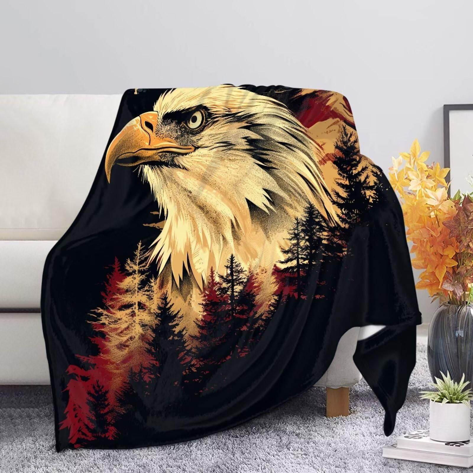 Allcute Bald Eagle Throw Blanket for Couch Sofa Throws Fluffy Soft Winter Fall Blanket Home Decor Living Room Black Throw Blankets