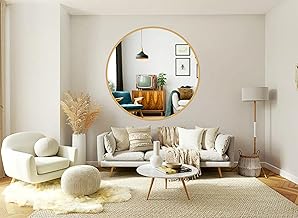 AGI Vanity 24" Round Metal Frame in Gold, Modern Metal Wall Mirror, Wall-Mounted Gold Mirror, Decor Mirrors for Bathroom, Living Rooms, Entryways (Golden, 24 Inches)