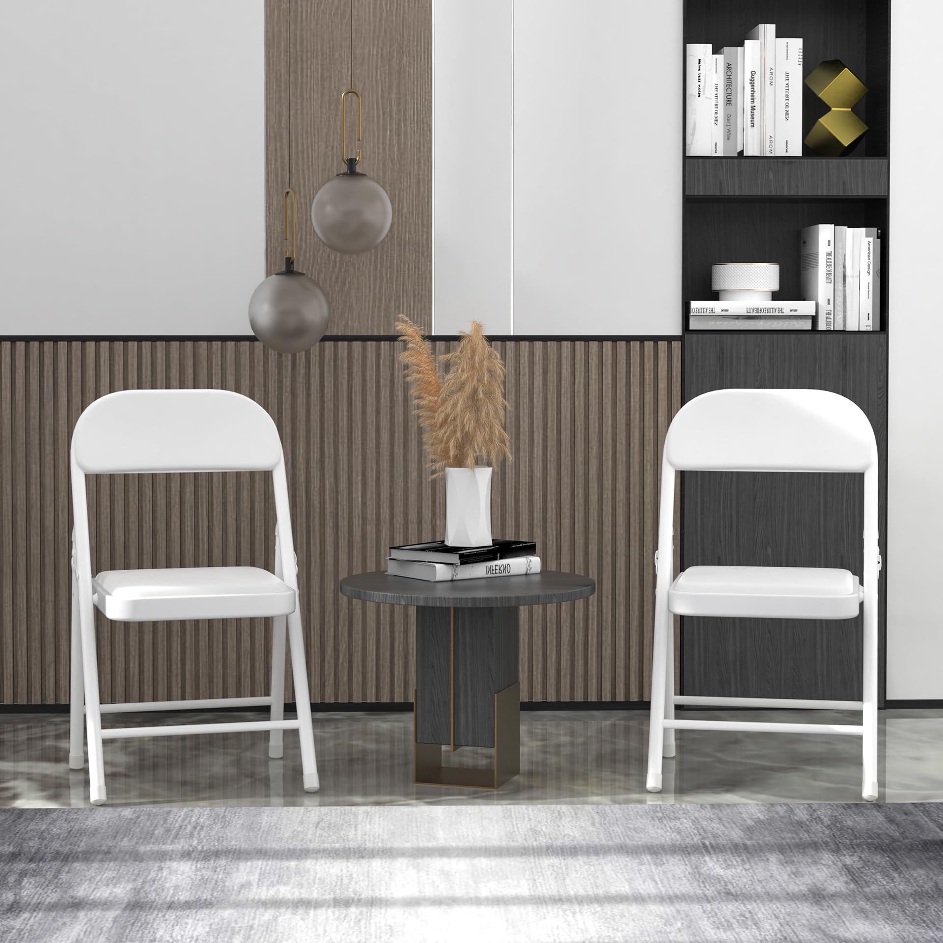 lot 2 Chaise Pliante Salle a Manger Interieures Exterieur, Chaise Camping Pliante Confortable avec Assise Rembourrée en Simili Cuir, Chaises Pliantes de Cuisine, Terrasse, Jardin, Blanche