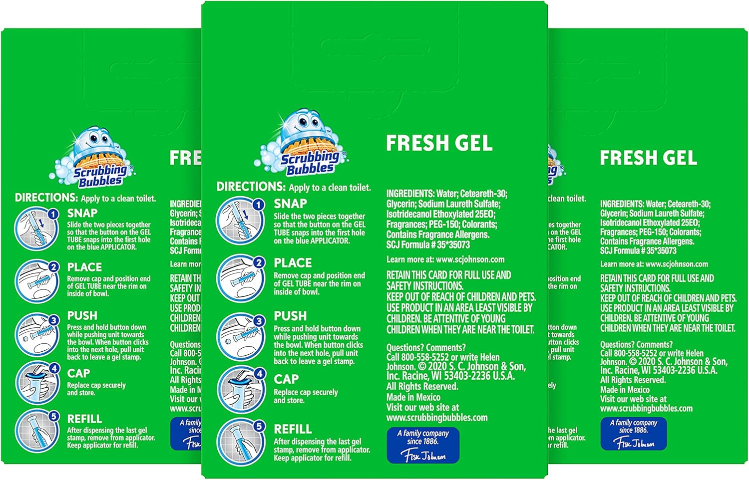 Scrubbing Bubbles Fresh Gel Toilet Bowl Cleaning Stamps Refills, Helps Keep Toilet Clean and Helps Prevent Limescale & Rings, Rainshower Scent, 12 Stamps (Pack of 6)