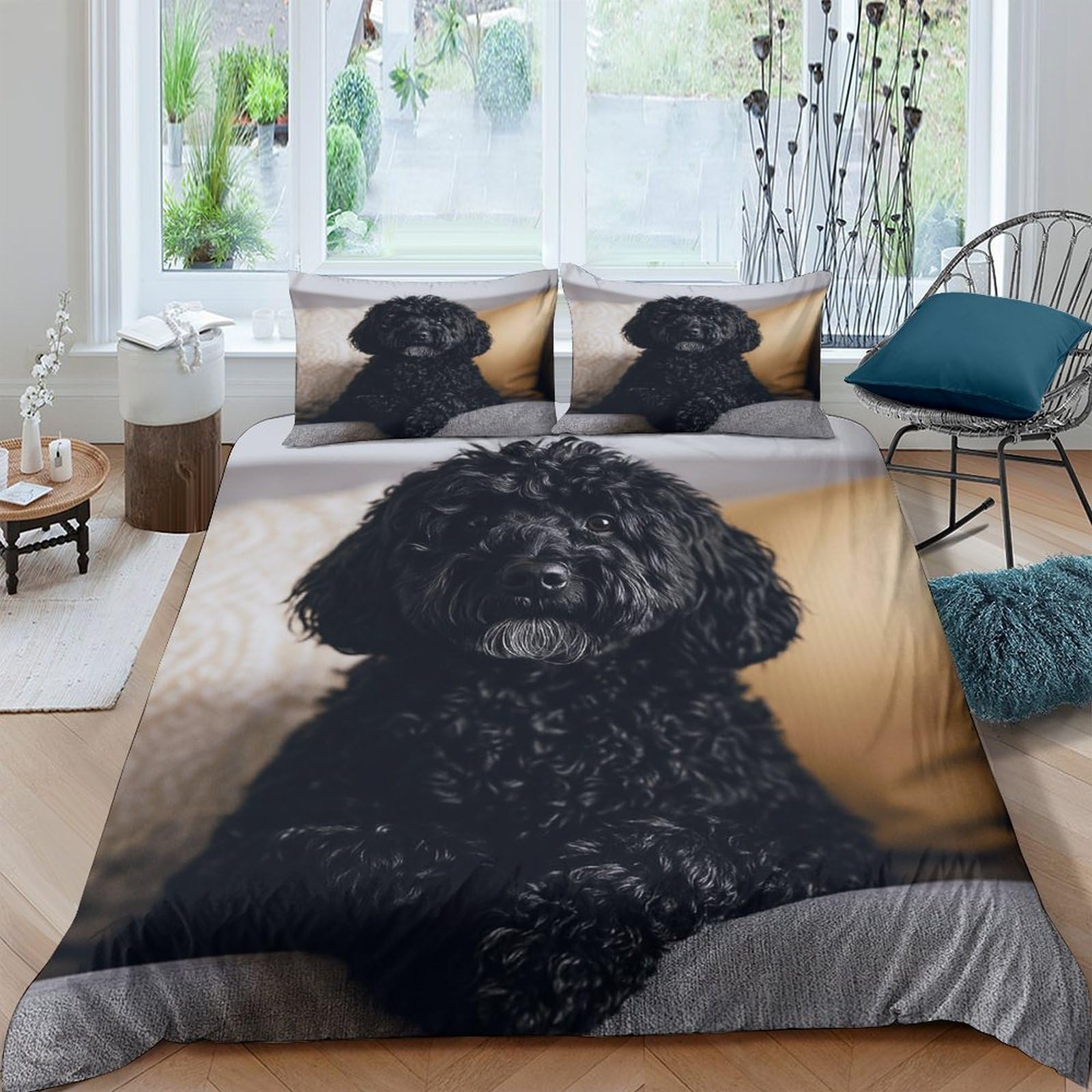 Ctjqhvkz Style-3 3D Printed Black Poodle Fitted Sheet Microfiber Non-Slip Dog Bed Cover For Bedroom Dorm Apartment Decor Easy Care Single（135X200cm）