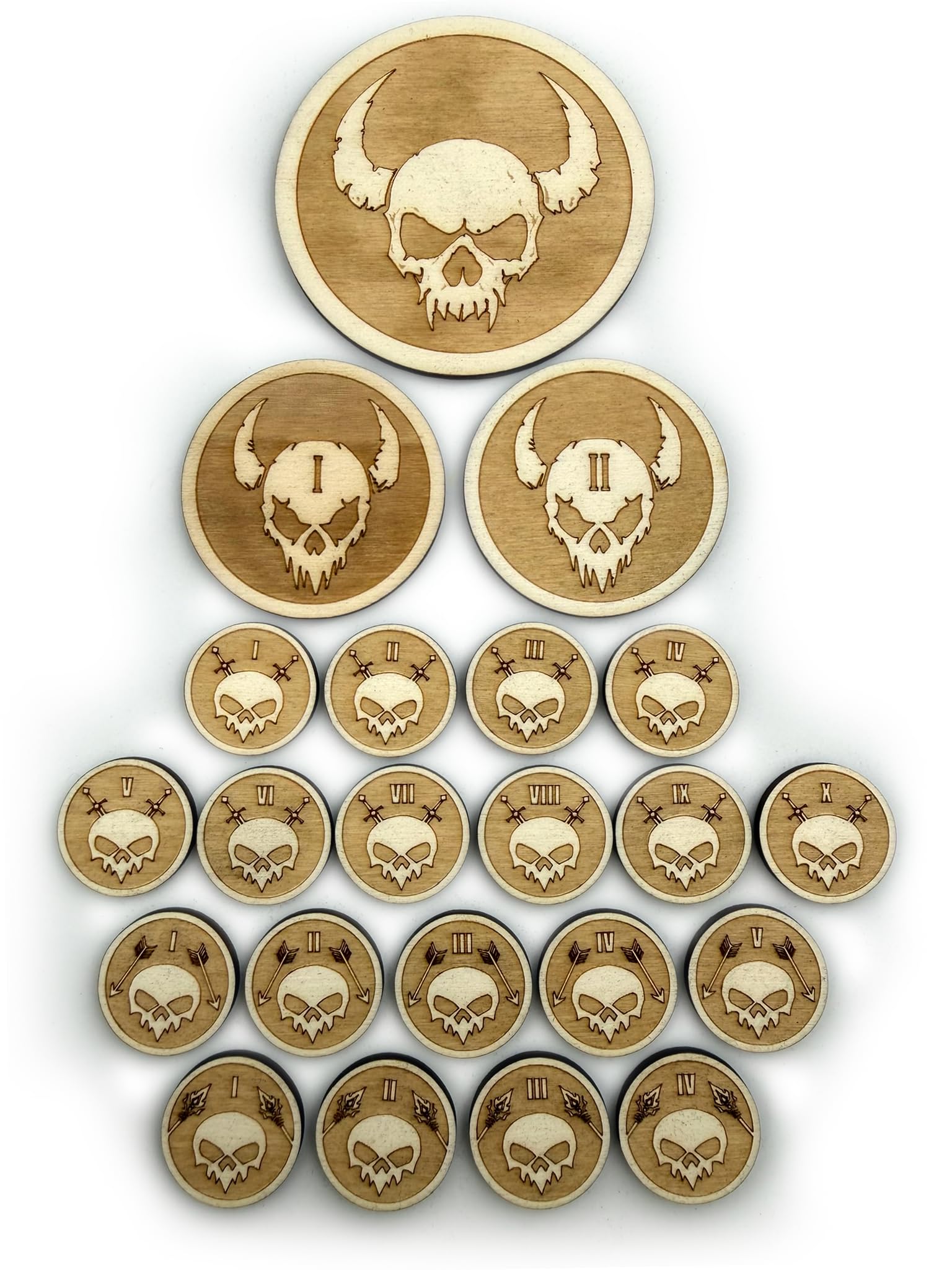 Lasergravierte D&D Gegner-Token aus Holz – 22 Battlemap Marker in 3 Größen (1'', 2'', 3'') – Alternative zu Miniaturen für Tabletop Boardgame Fans