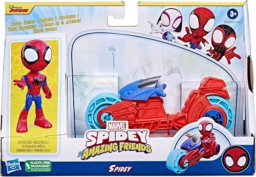 Miniatura 2 de Hasbro Marvel Spidey y sus increíbles amigos, figura de acción de Spidey con motocicleta de juguete, juguetes preescolares para niños y niñas de 3
