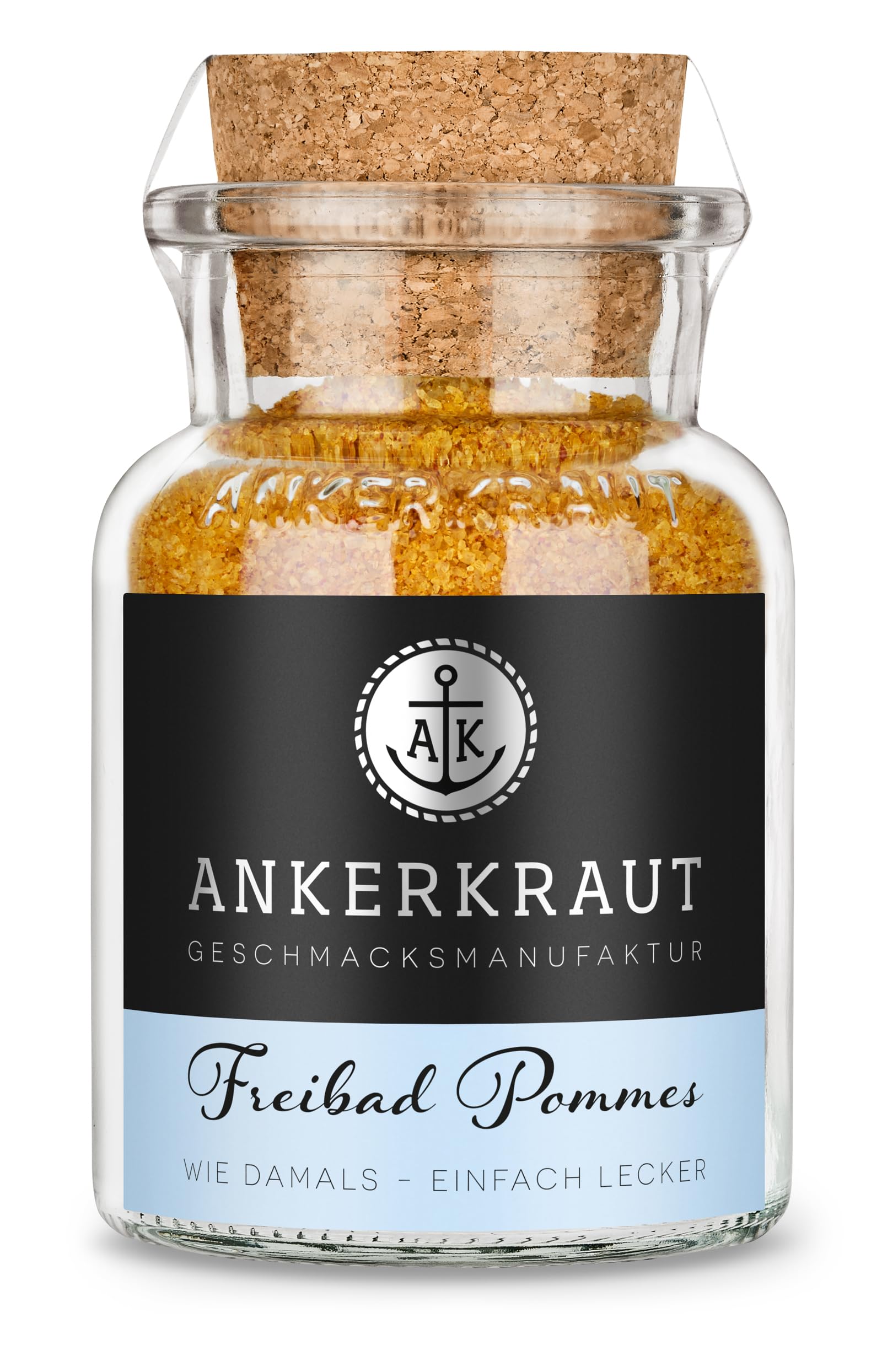 Ankerkraut Freibad Pommes, Gewürzmischung für knusprige Pommes Frites wie vom Freibad-Kiosk, Gewürzsalz, Perfekt für den Pommesgenuss zu Hause, 150 g im Korkenglas