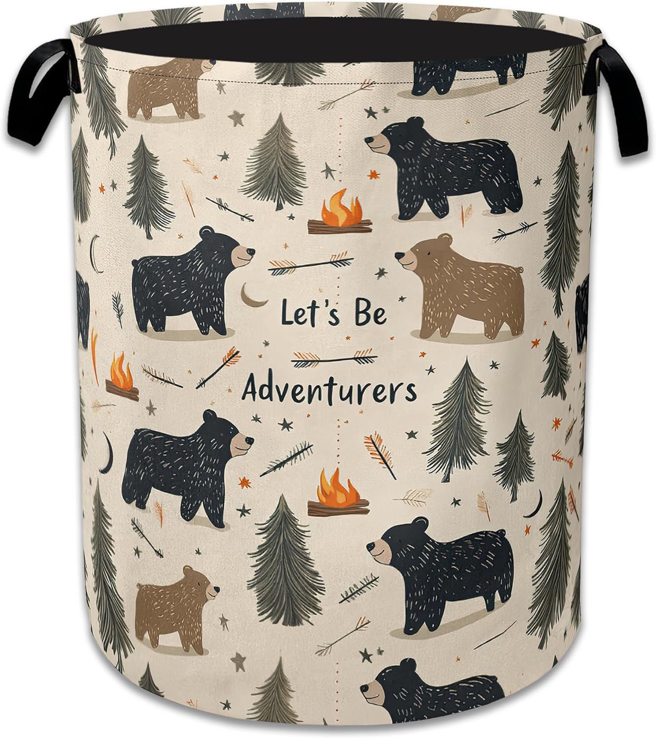 Funny Adventure Bear Forest Laundry Basket,Oxford Cloth Laundry Hamper With Handle Foldable Portable Clothes Storage Basket for Laundry Room/Bedroom/Bathroom 20.8"x16"