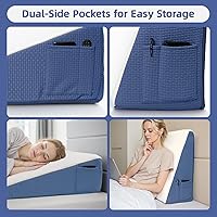 Vista 7 de Almohada de cuña para cabecero, almohada de cuña elevada triangular de 7.5 pulgadas para aliviar el reflujo ácido, dormir, poscirugía, alivio