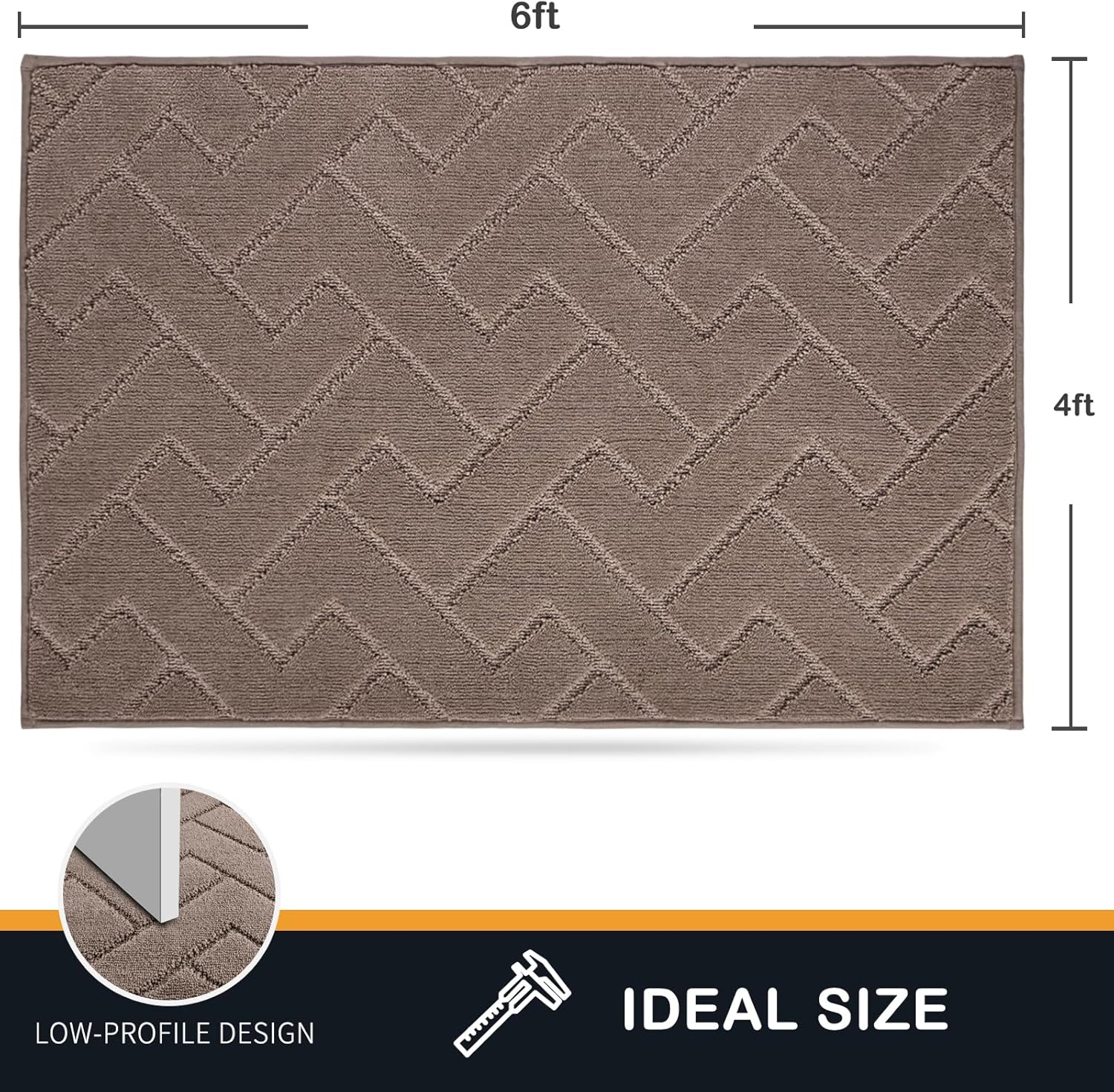 PURRUGS Easy Care Area Rug 4ft x 6ft, Non-Slip Machine Washable Entry Rug, Stain Resistant Accent Rug for Hallway, Bedroom, Living Room and Mudroom, Grayish Brown Grayish Brown 48" x 72"