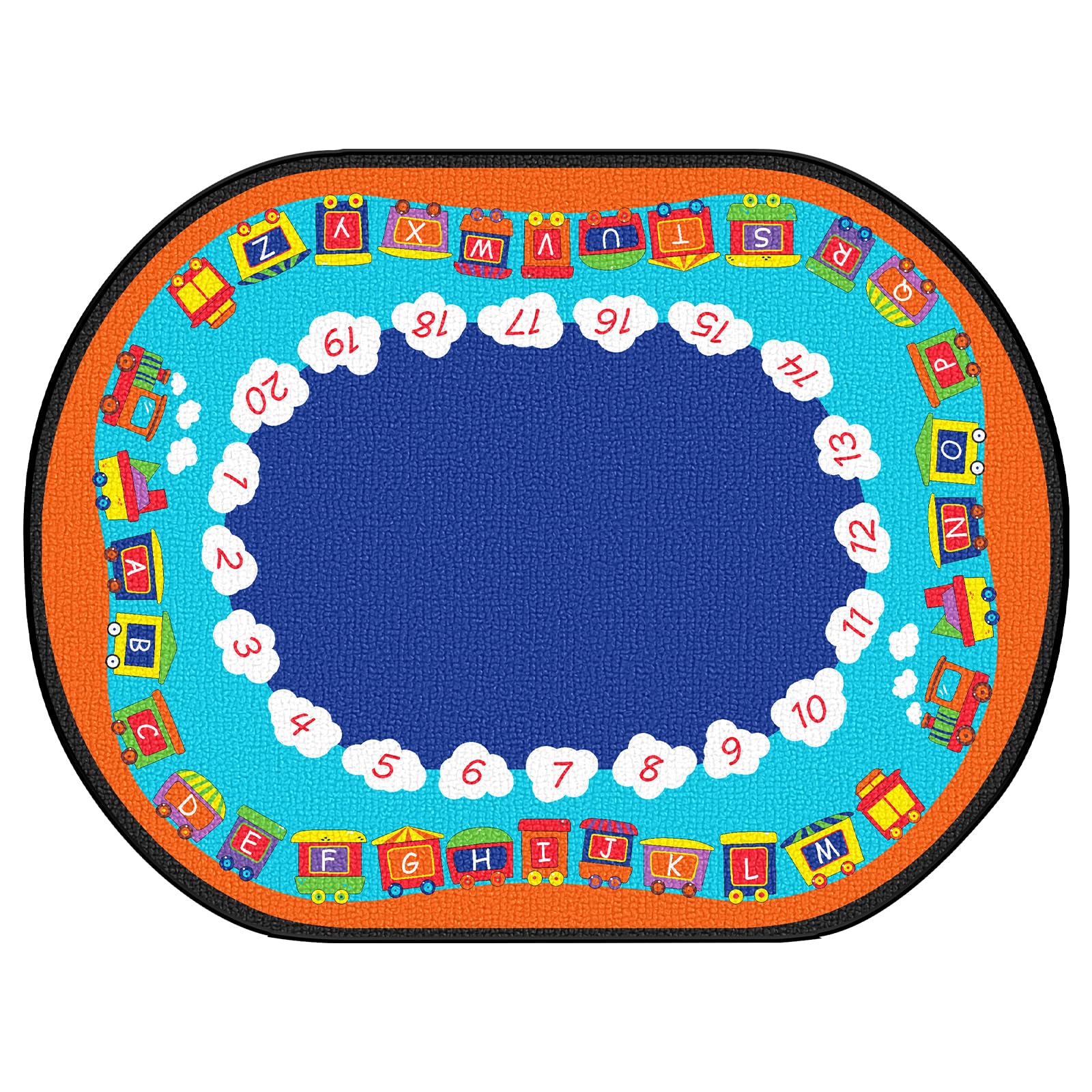 Ovaler Klassenzimmerteppich, 1,8 m x 2,4 m, pädagogischer Teppich für Kreiszeit, Alphabet und Zahlen, waschbar, schmutzabweisend, rutschfeste Unterseite für Kindergarten