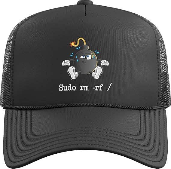 Tux Linux Penguin Sudo RM RF/Computer Freak Hacker Trucker Hat with Adjustable Mesh Back