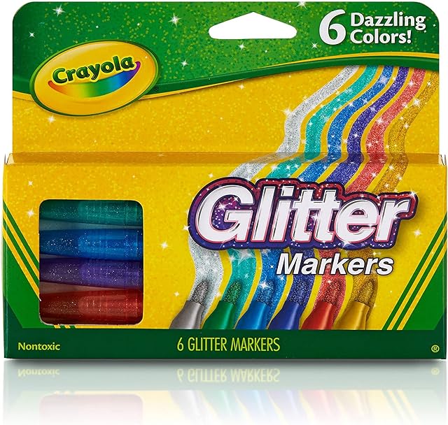 CRAYOLA Glitter Markers, Assorted Colors, Gift, 6 Count (58-8629)