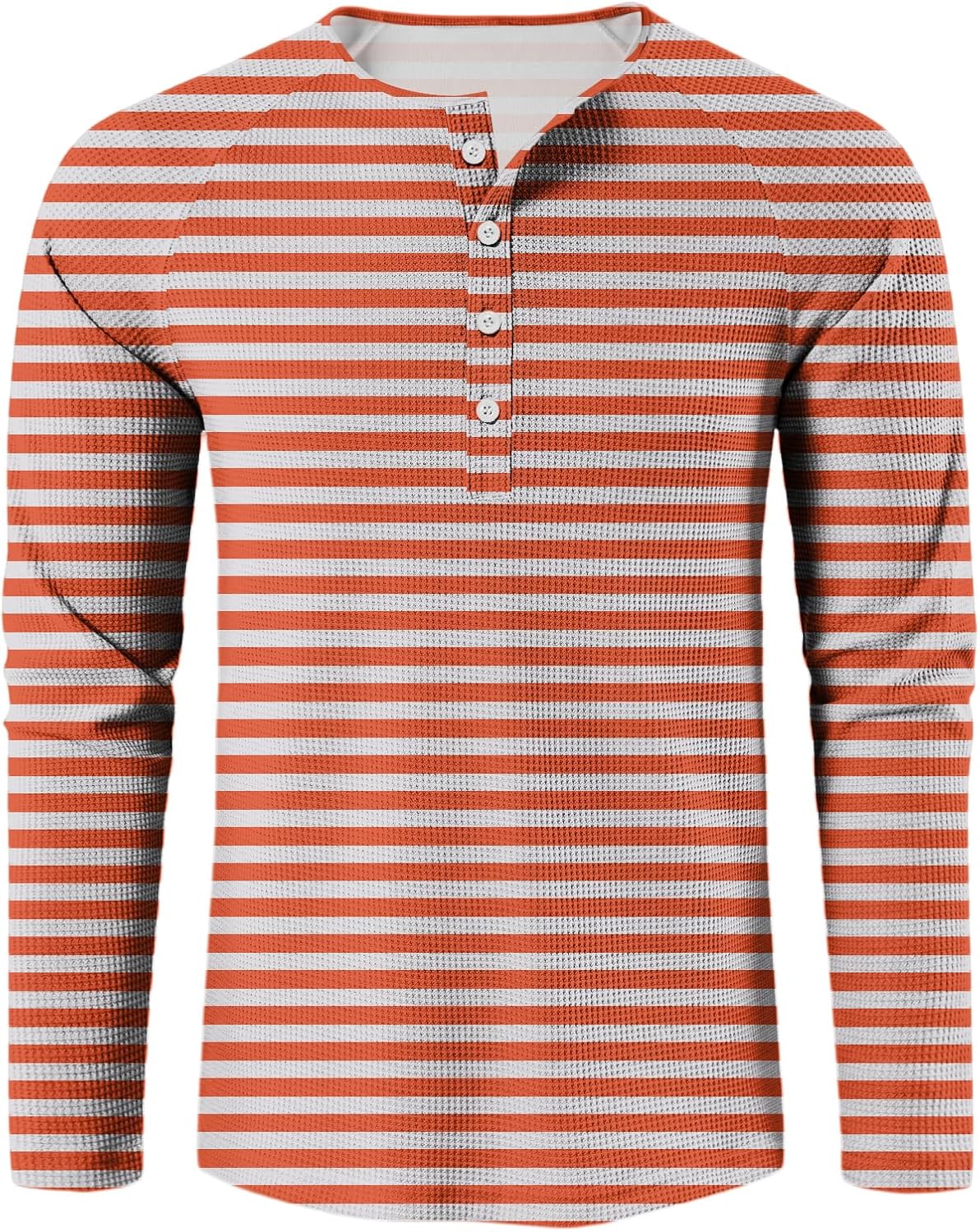 Mens Long Sleeve Tee Shirts Casual Henley Button Tops Lightweight Waffle Work Top Loose Fit Horizontal Striped Tee