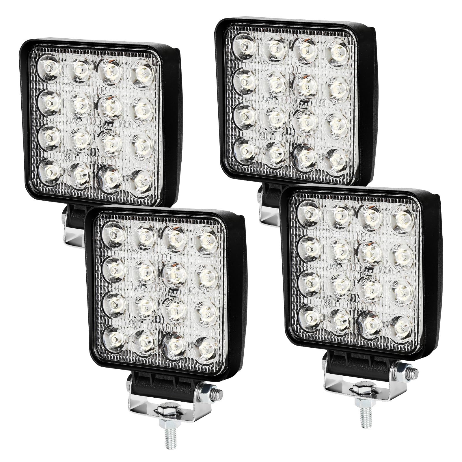 Lot de 4 projecteurs de travail LED 48 W 12 V 4320 lm Phare LED 6500 K Feu de recul IP67 étanche pour tracteur tout-terrain SUV
