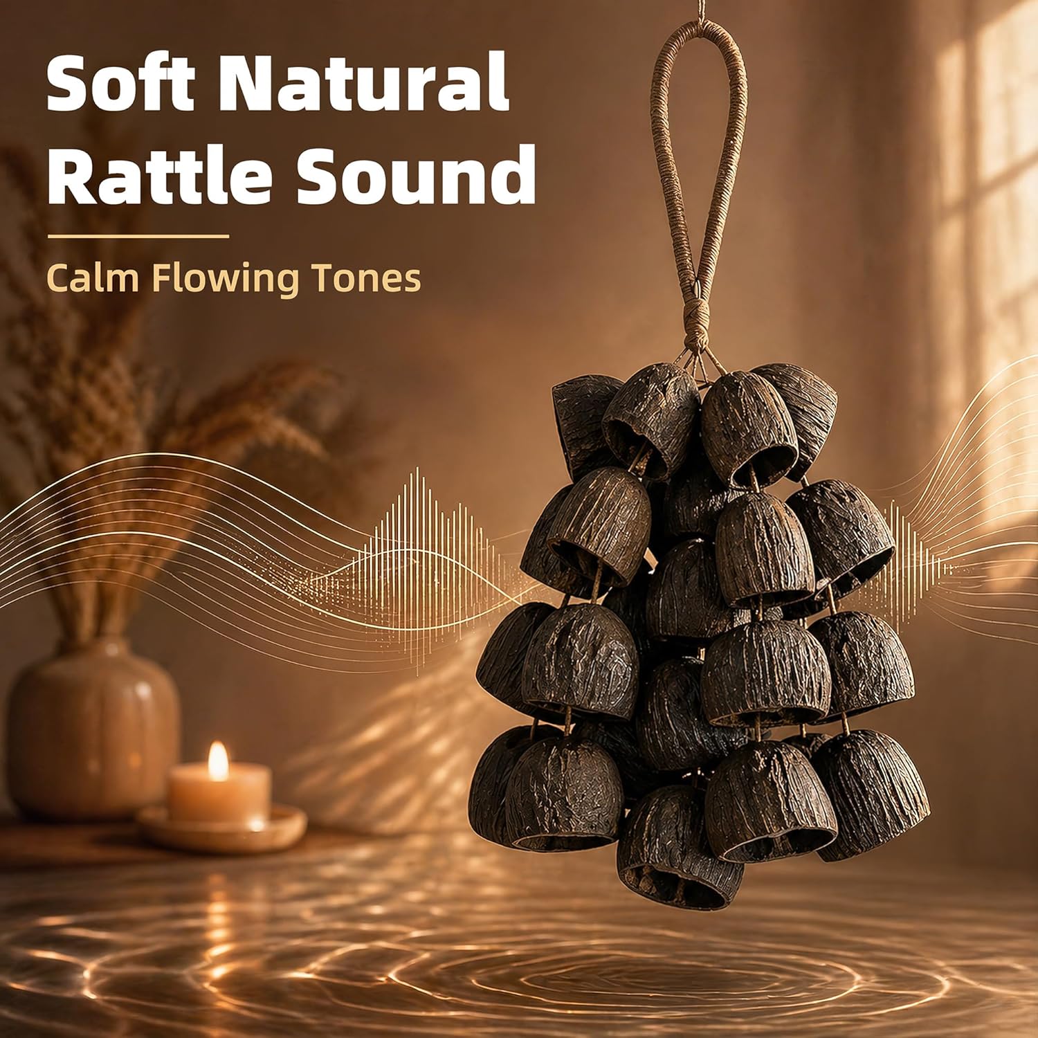 THOUSAND SUNNY Seed Shell Shaker, 432Hz Natural Nut Shell ASMR Rattle Handcrafted 24 Nutshells for Meditation Yoga Sound Healing