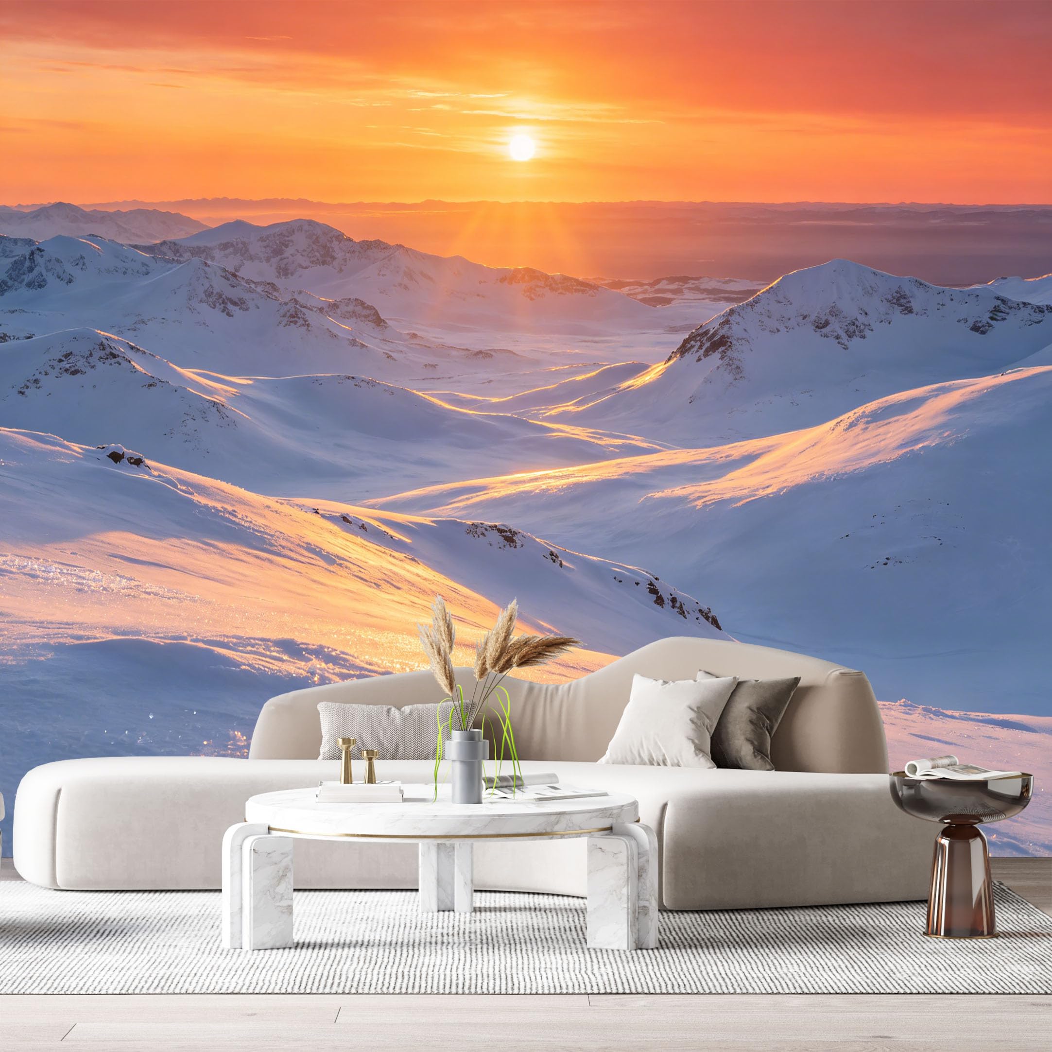 Custom Size Wall Murals Sunrise Mountain Landscape Snowy Peaks Golden Horizon SelfAdhesive Wall Fabric Removable Large Wallpaper for Photo Living Room