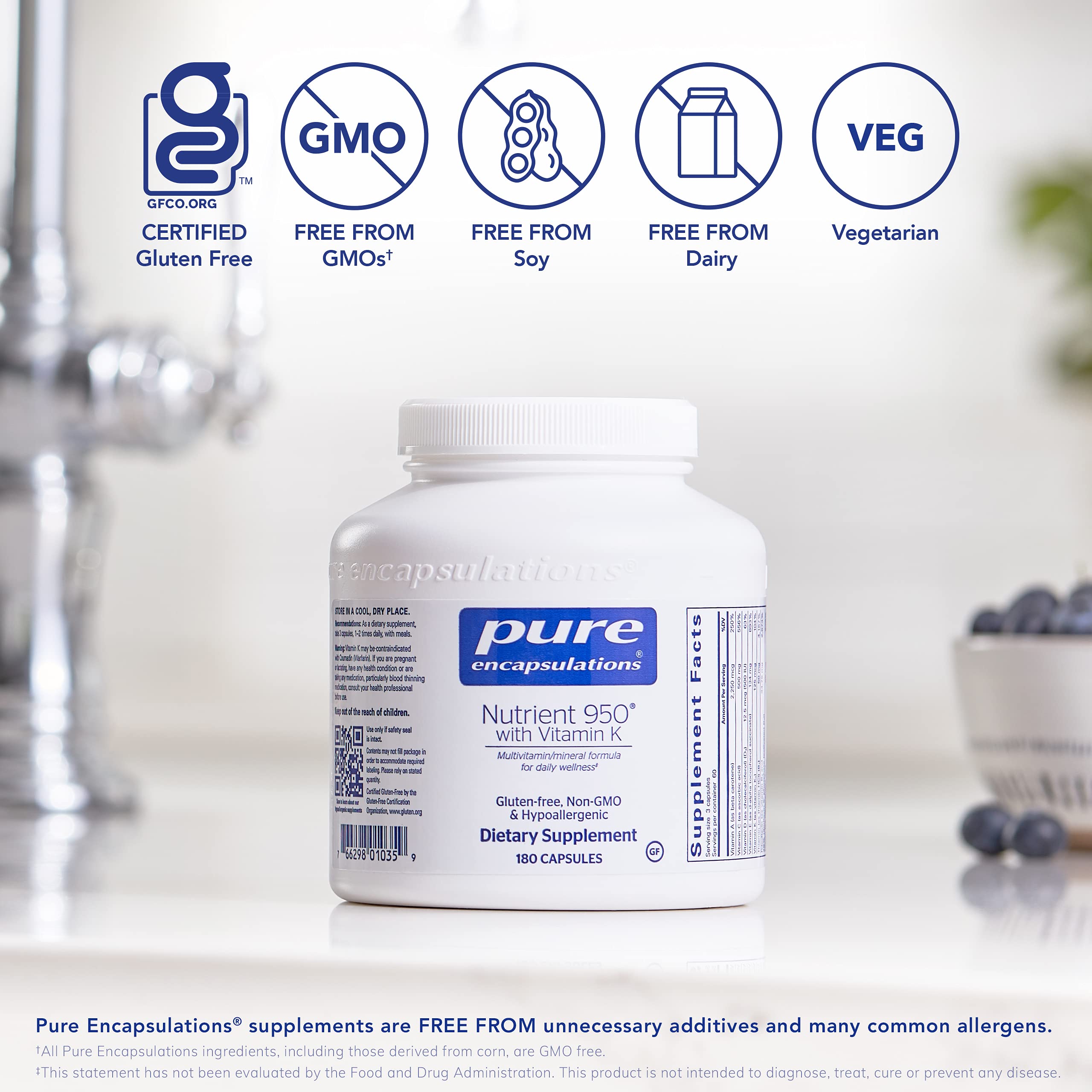 Pure Encapsulations Nutrient 950 with Vitamin K Vitamin Mineral