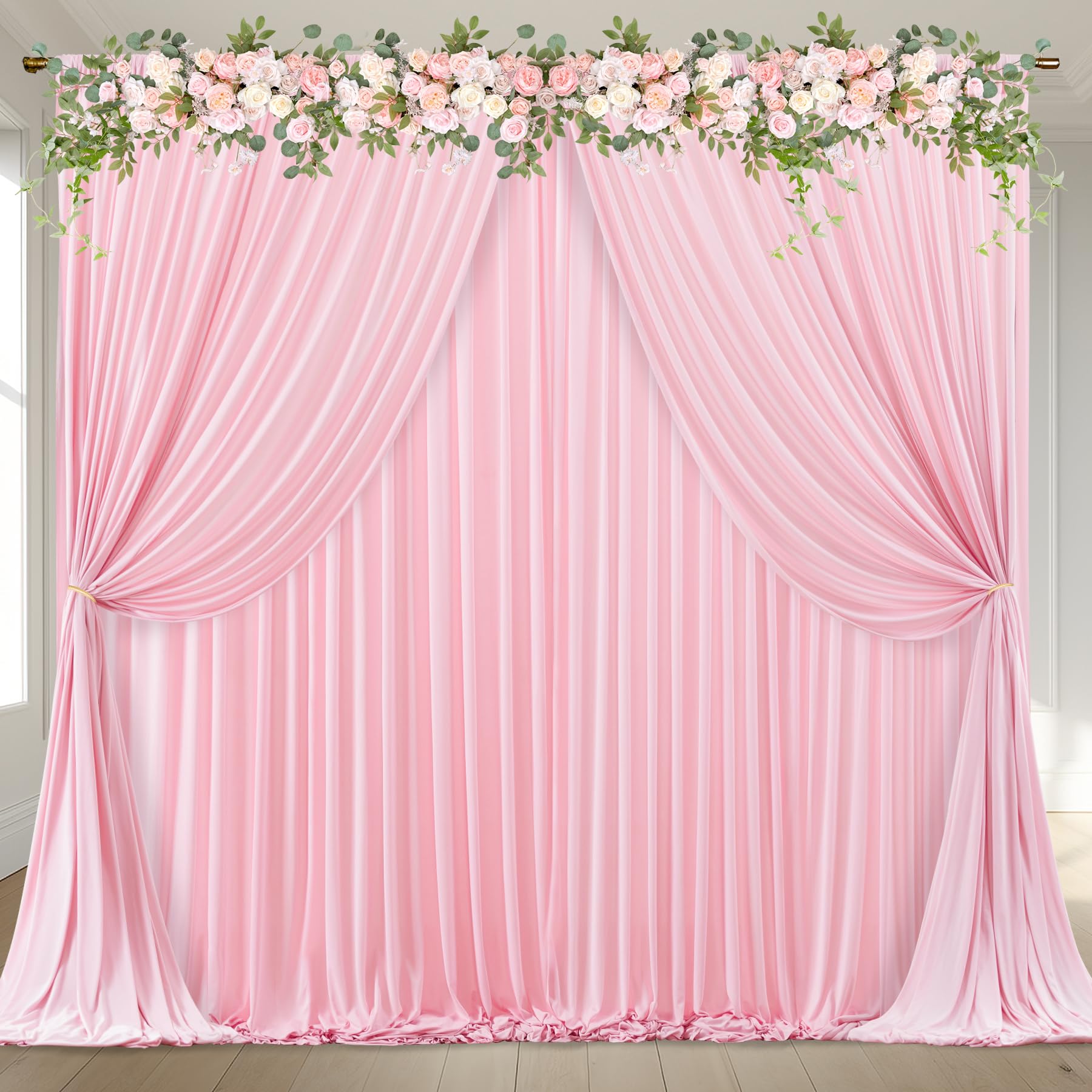Amazon | ベビーピンク背景カーテン ウェディングパーティー用 4枚